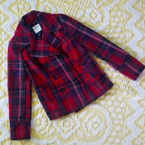 🌈 Lovely Red Plaid Wool Pea Coat